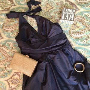 Donna RIcco | Navy Blue Halter Evening Dress